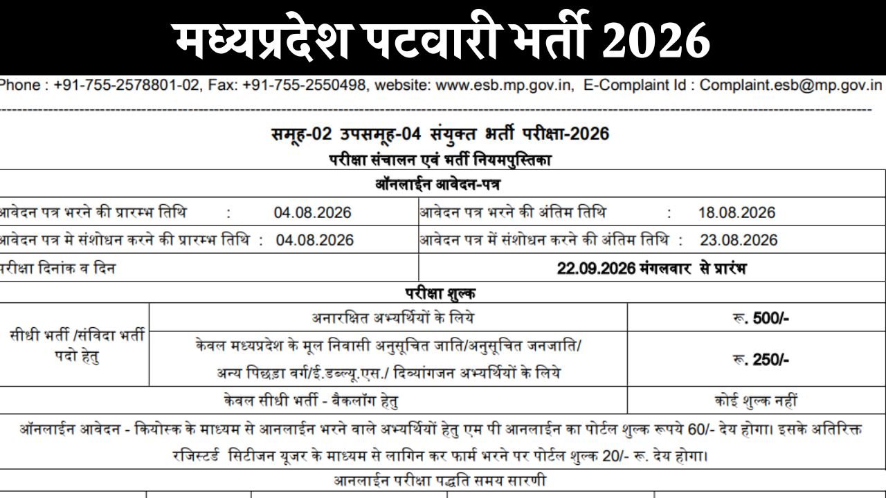 MP Group 2 Sub Group 4 Patwari Bharti - मध्यप्रदेश पटवारी भर्ती
